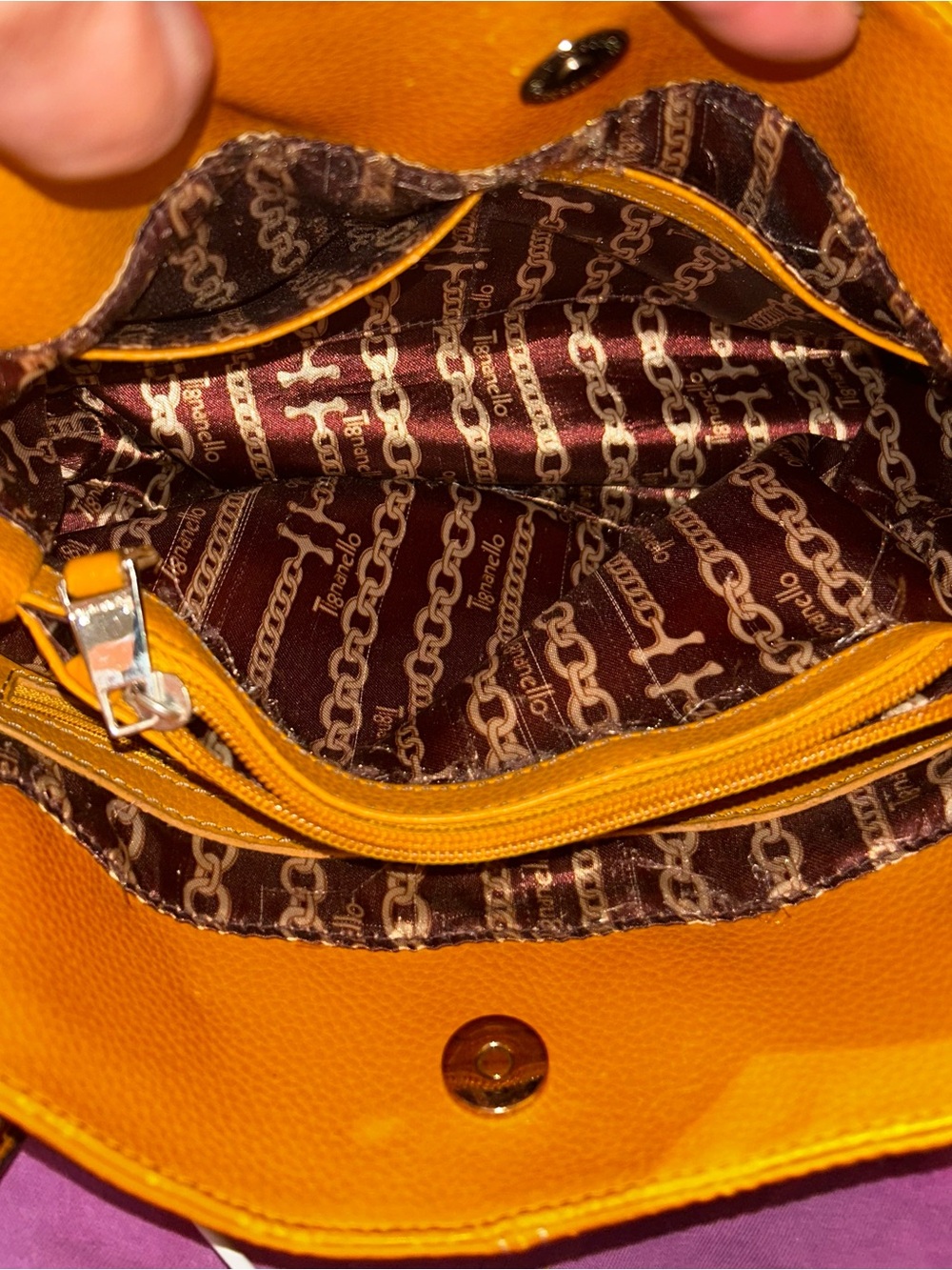 Tignanello Perfect 10 Mustard Yellow Pebbled Leather Studded Shoulder Bag Hobo - Picture 7 of 16